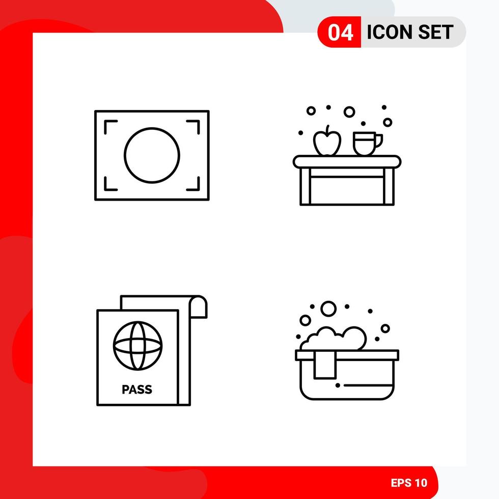 Creative Set of 4 Universal Outline Icons isolated on White Background vector