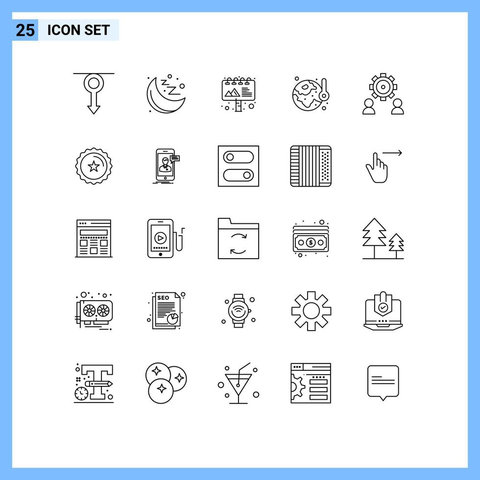 Pack of 25 Modern Lines Signs and Symbols for Web Print Media such as employee therm ad temperature ecology Editable Vector Design Elements