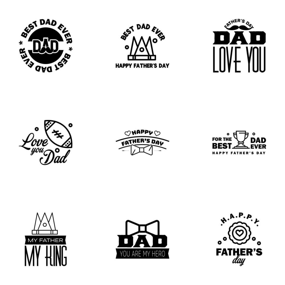 Set of fathers day 9 Black design elements Editable Vector Design Elements