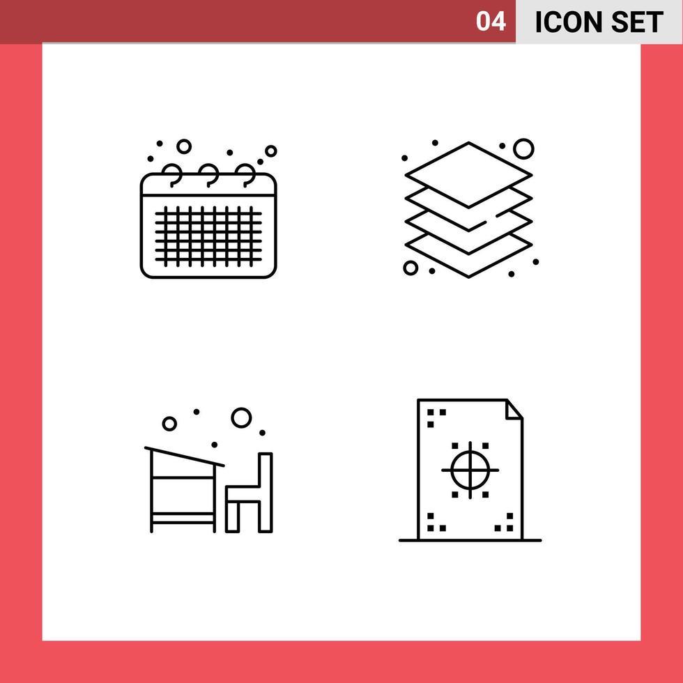 Universal Icon Symbols Group of 4 Modern Filledline Flat Colors of business chair note layers education Editable Vector Design Elements