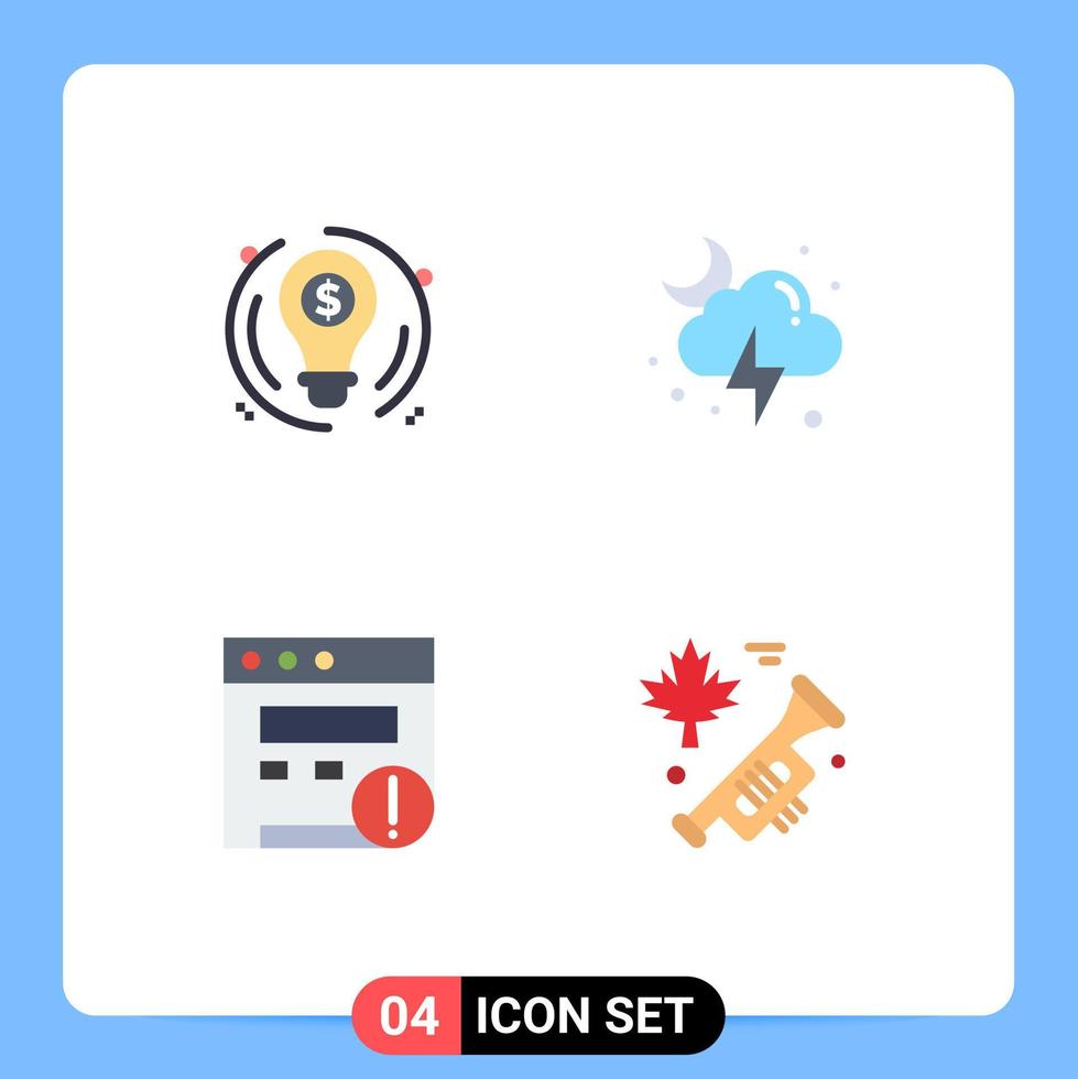 Modern Set of 4 Flat Icons and symbols such as bulb seo dollar moon canada Editable Vector Design Elements
