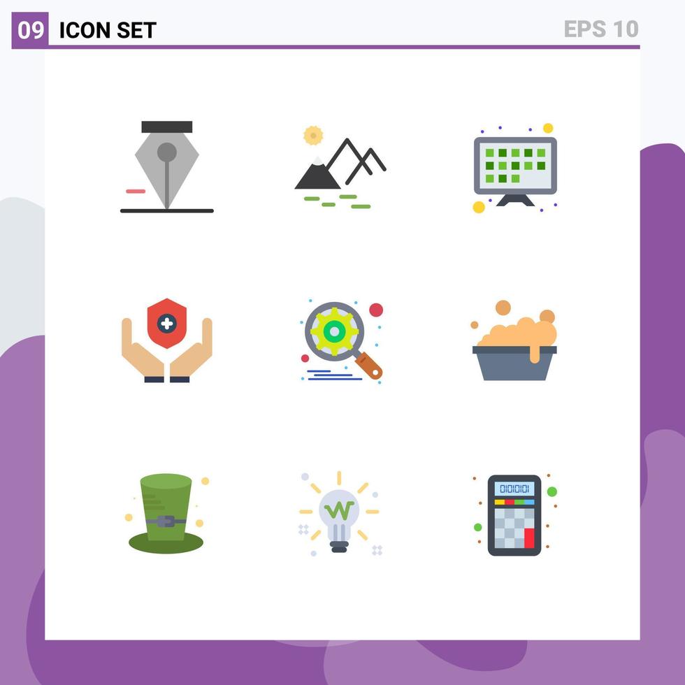 9 Thematic Vector Flat Colors and Editable Symbols of setting gear smart tv engine shield Editable Vector Design Elements