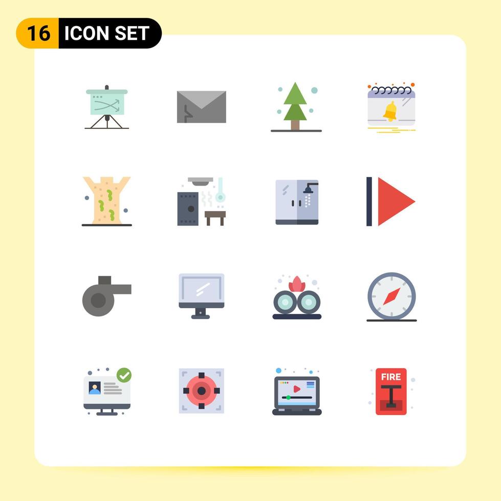 Mobile Interface Flat Color Set of 16 Pictograms of notification calendar security bell spruce Editable Pack of Creative Vector Design Elements