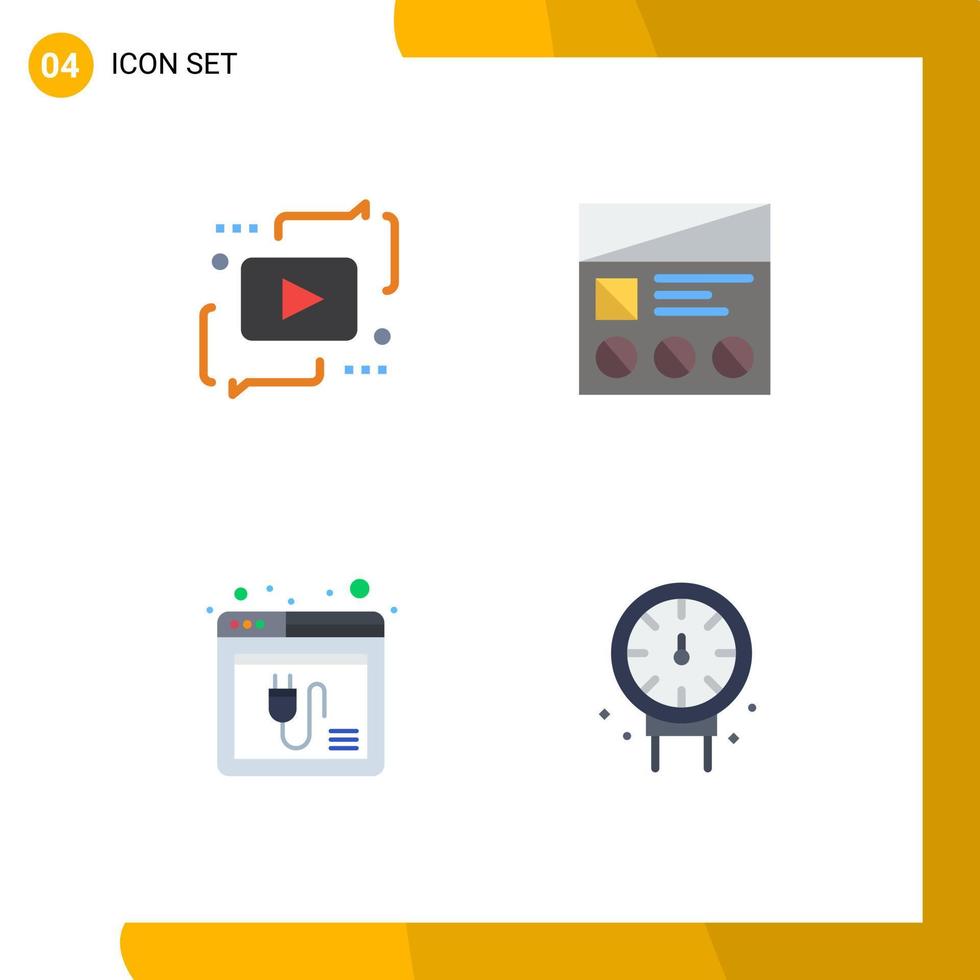 Mobile Interface Flat Icon Set of 4 Pictograms of advertising usability media lo internet Editable Vector Design Elements