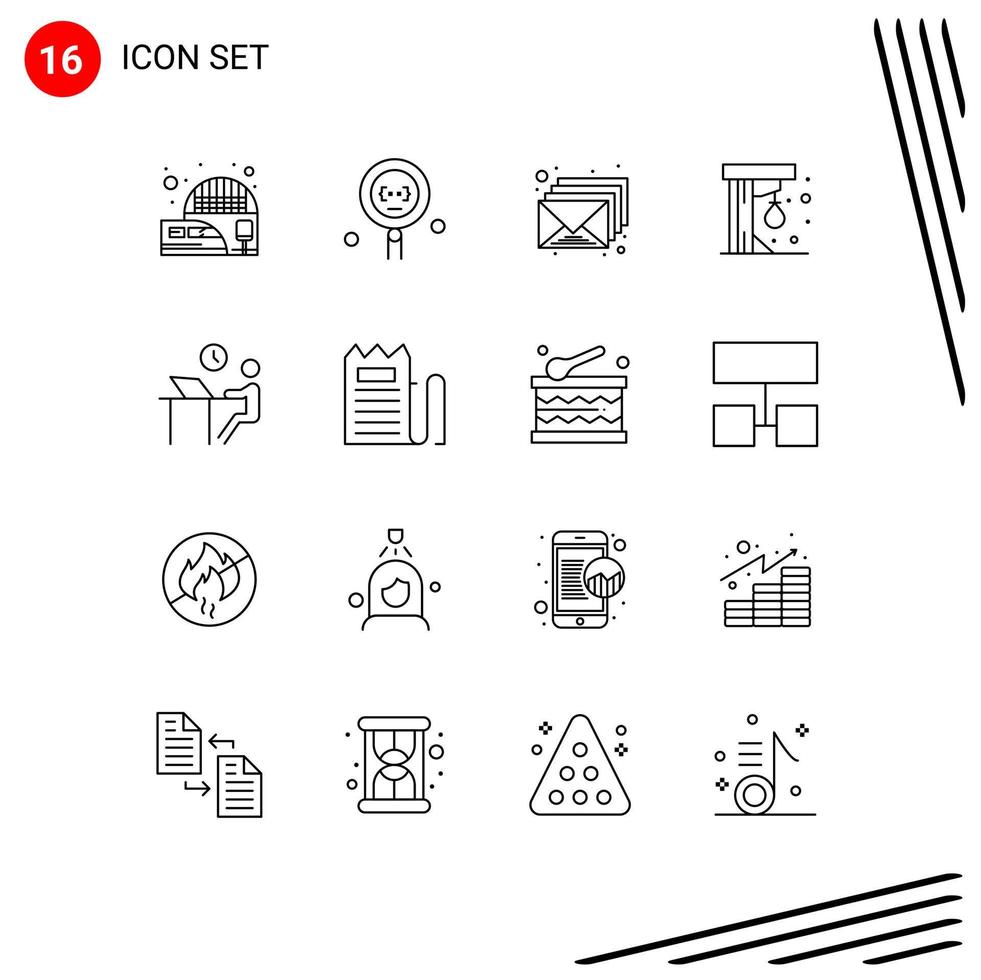 Editable Vector Line Pack of 16 Simple Outlines of desk game search fun envelop Editable Vector Design Elements