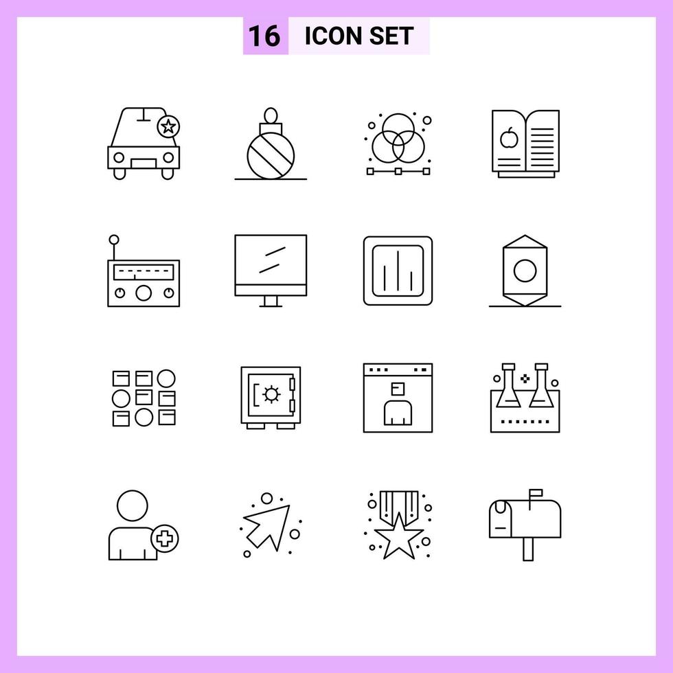 paquete de iconos de vectores de stock de 16 signos y símbolos de línea para elementos de diseño de vectores editables de rejilla de ciencia creativa de dispositivo de música