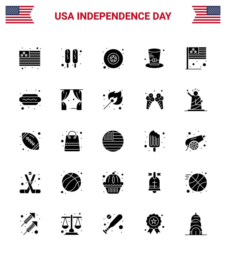 Set of 25 USA Day Icons American Symbols Independence Day Signs for hot dog flag star country usa Editable USA Day Vector Design Elements