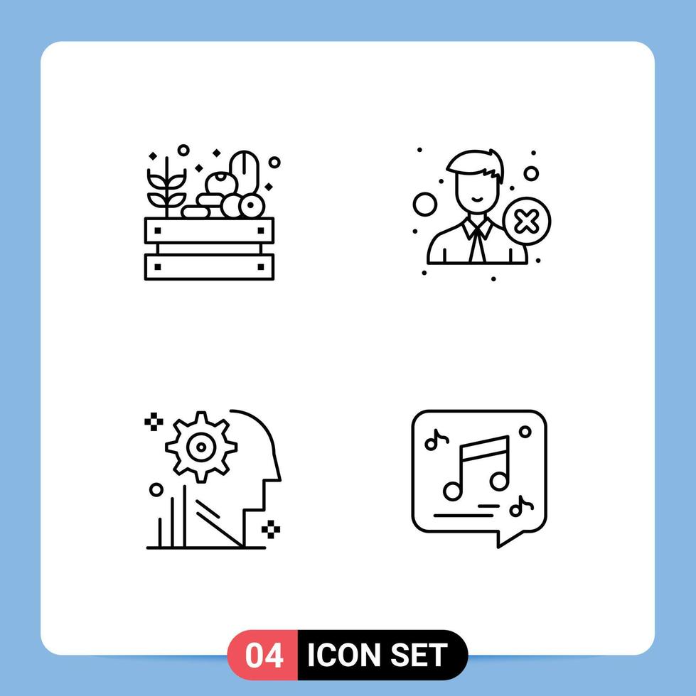 Mobile Interface Line Set of 4 Pictograms of farm mind harvest office process Editable Vector Design Elements