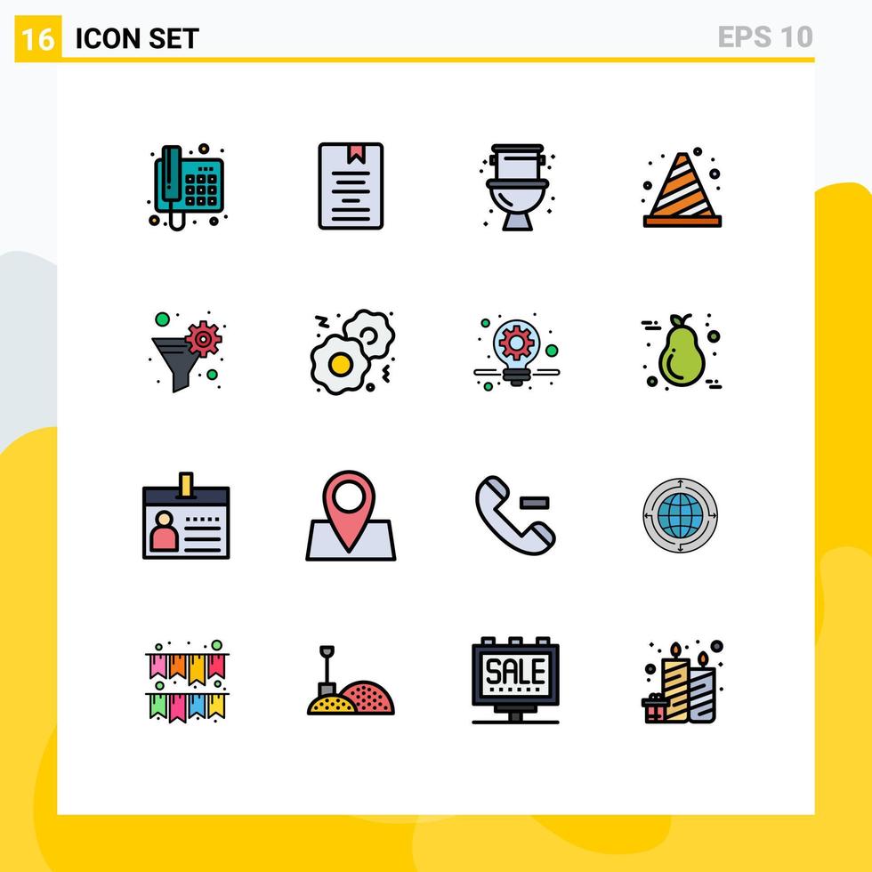 Group of 16 Modern Flat Color Filled Lines Set for sign buoy learning block system Editable Creative Vector Design Elements