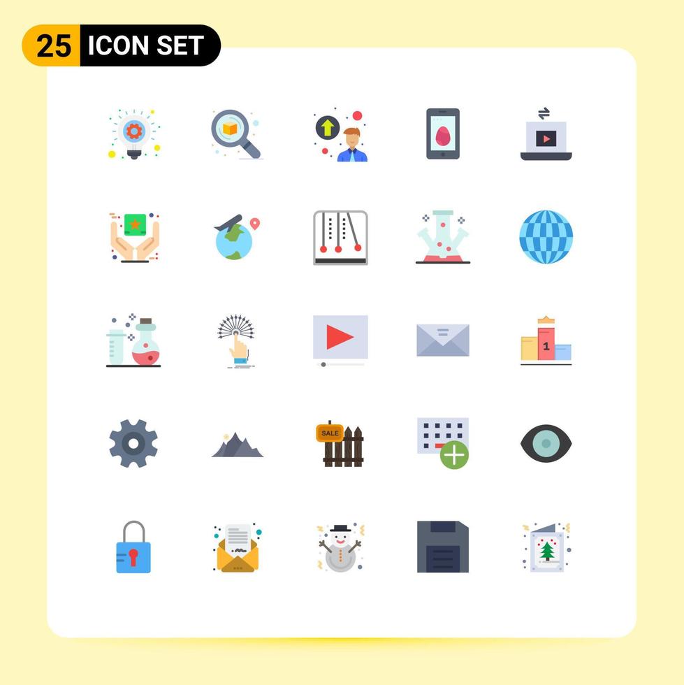 conjunto moderno de 25 colores planos y símbolos como elementos de diseño vectorial editables móviles de celda de zoom de huevo de video vector