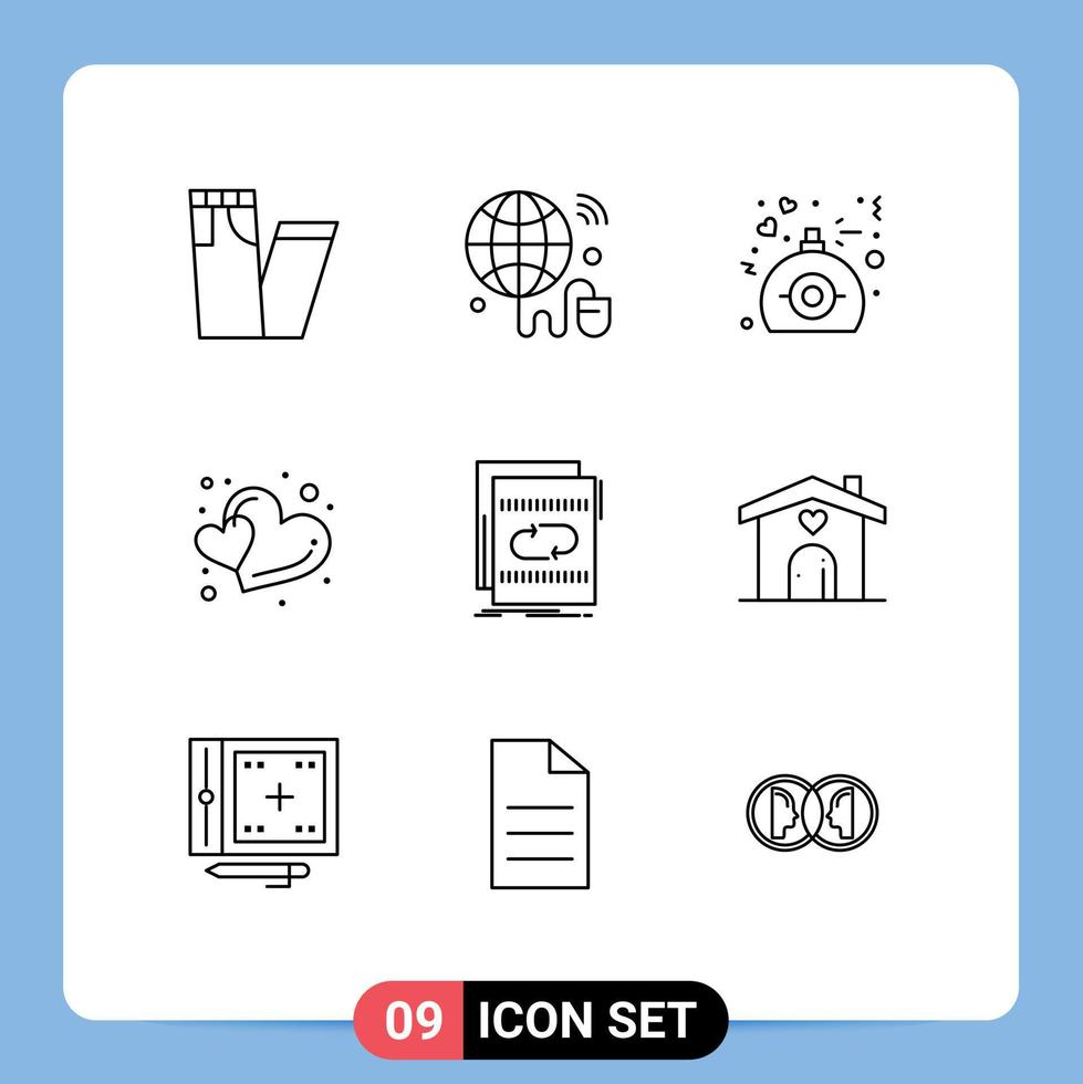 Set of 9 Vector Outlines on Grid for loop audio love two love Editable Vector Design Elements
