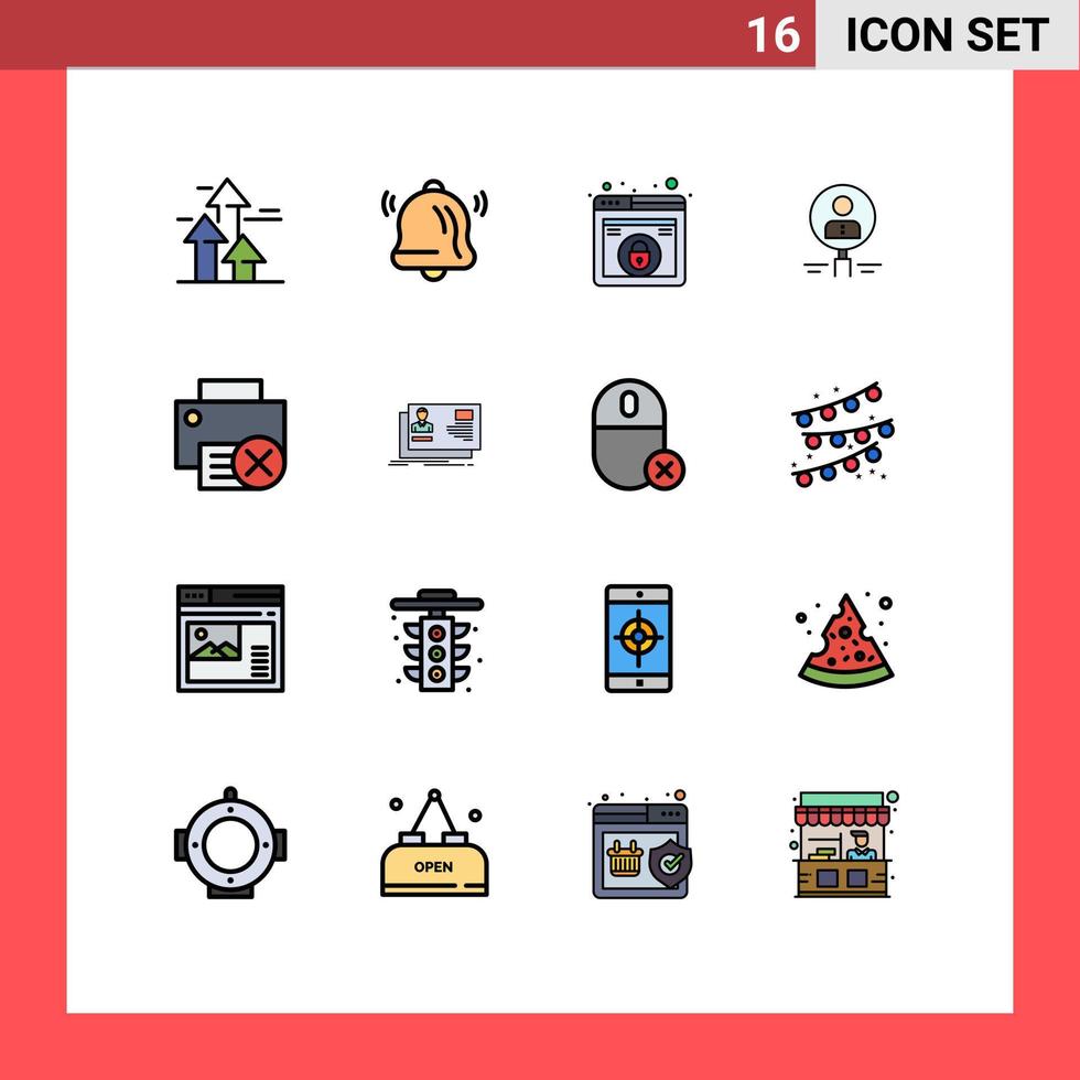 16 Universal Flat Color Filled Lines Set for Web and Mobile Applications people human design hiring find Editable Creative Vector Design Elements