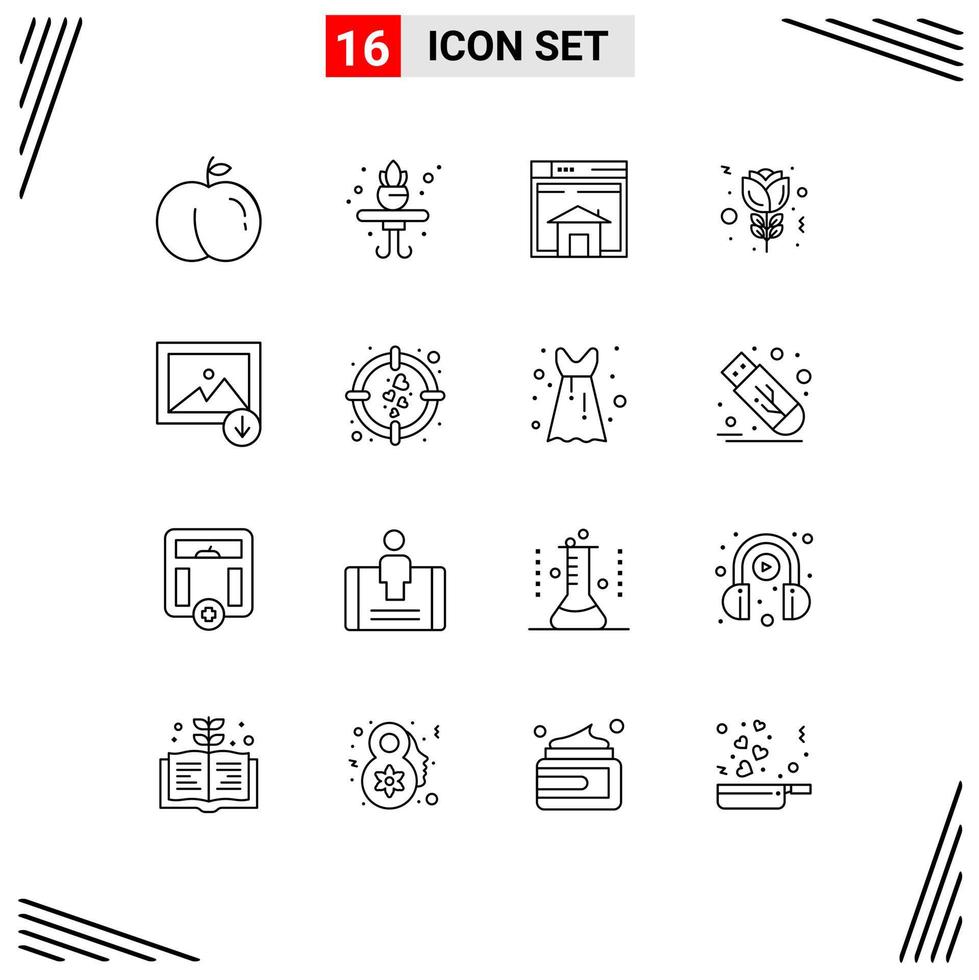 Editable Vector Line Pack of 16 Simple Outlines of heart image layout download red Editable Vector Design Elements