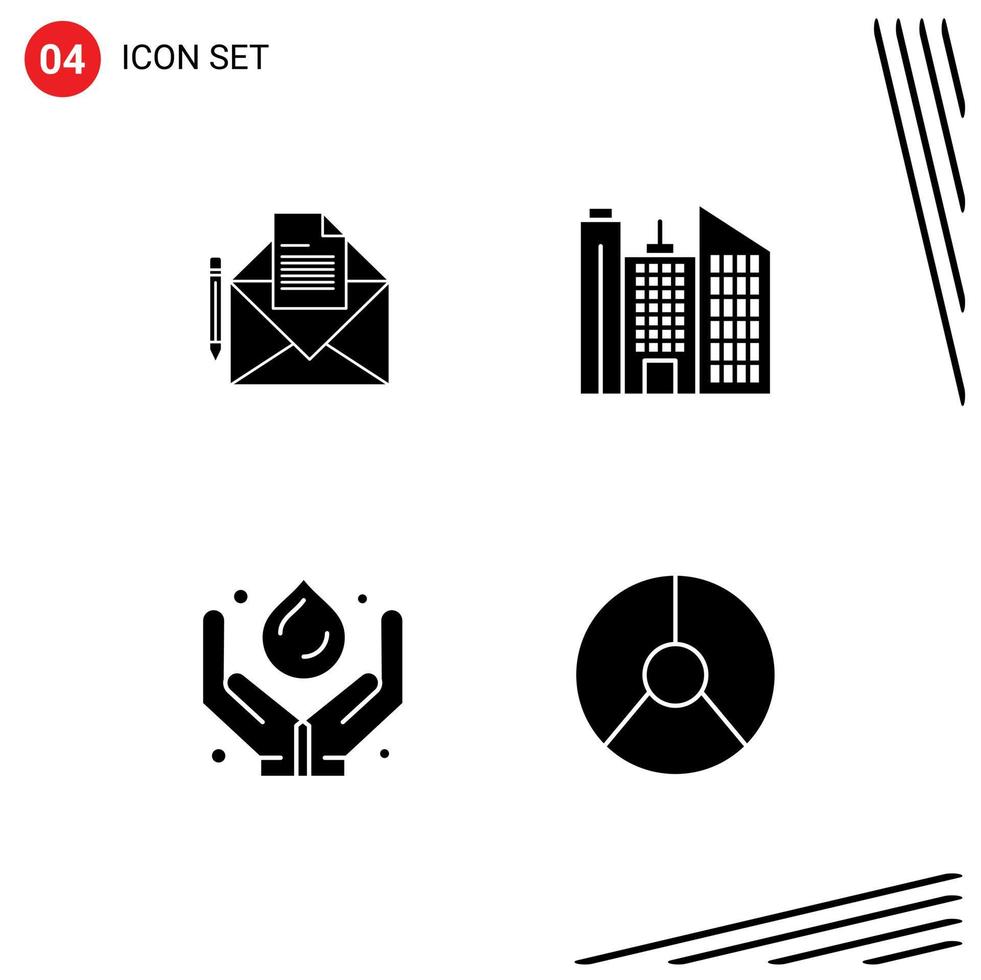 Universal Icon Symbols Group of 4 Modern Solid Glyphs of mail medicine letter office renewable Editable Vector Design Elements