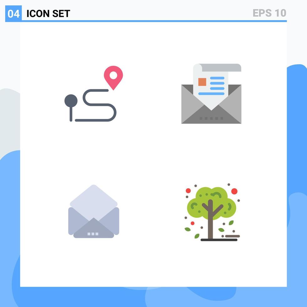 Set of 4 Modern UI Icons Symbols Signs for location message pin email open Editable Vector Design Elements