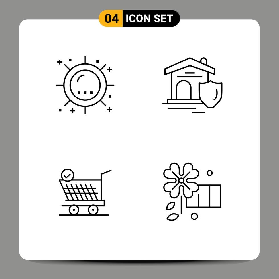 4 User Interface Line Pack of modern Signs and Symbols of heat trolly sunlight house shopping Editable Vector Design Elements