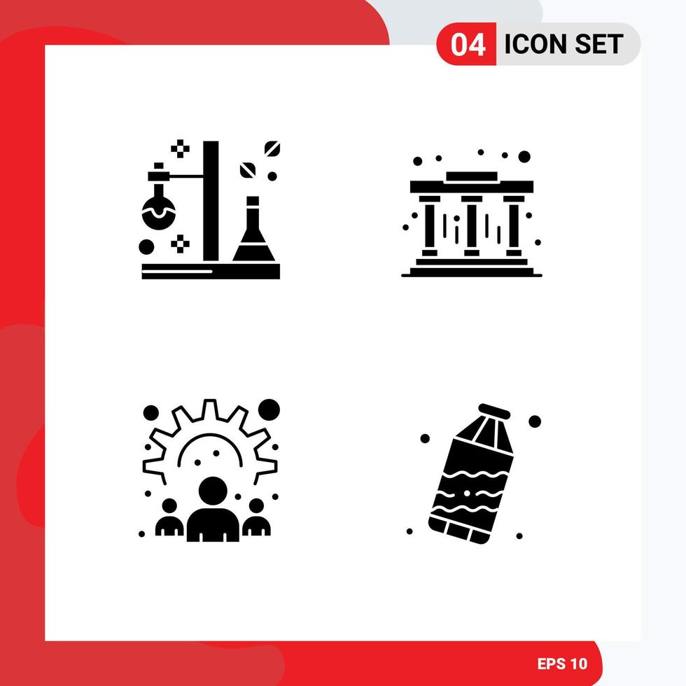 Pack of 4 creative Solid Glyphs of chemistry community test pillars work Editable Vector Design Elements