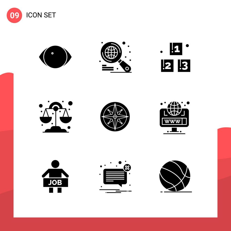 Pack of 9 Universal Glyph Icons for Print Media on White Background vector