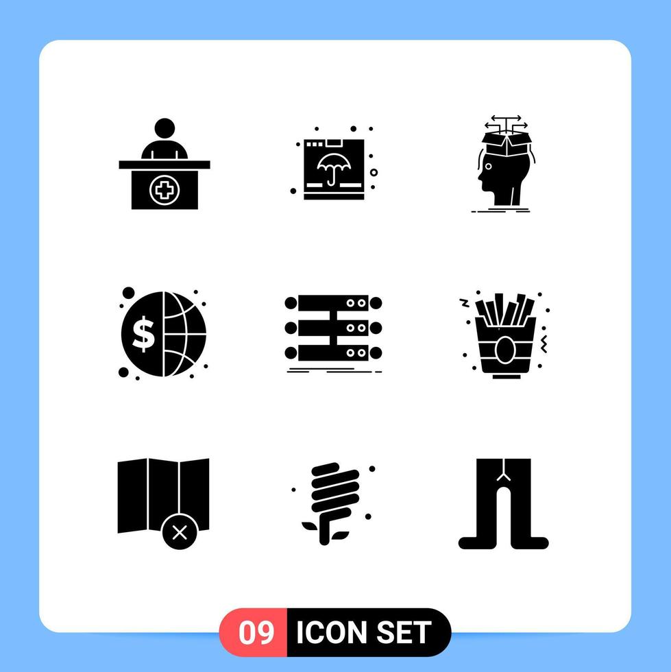 Group of 9 Solid Glyphs Signs and Symbols for money finance global shipping finance knowledge Editable Vector Design Elements