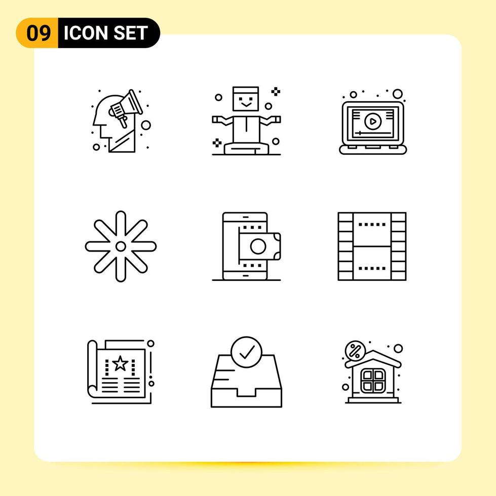 conjunto de 9 iconos de interfaz de usuario modernos signos de símbolos para elementos de diseño vectorial editables de flor de planta de lección móvil de tienda vector