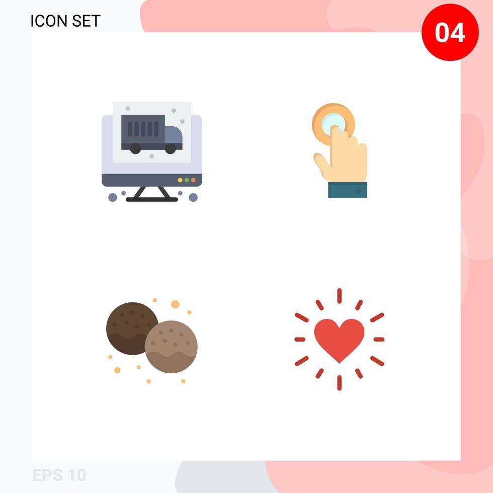Modern Set of 4 Flat Icons Pictograph of computer donut toch technology food Editable Vector Design Elements