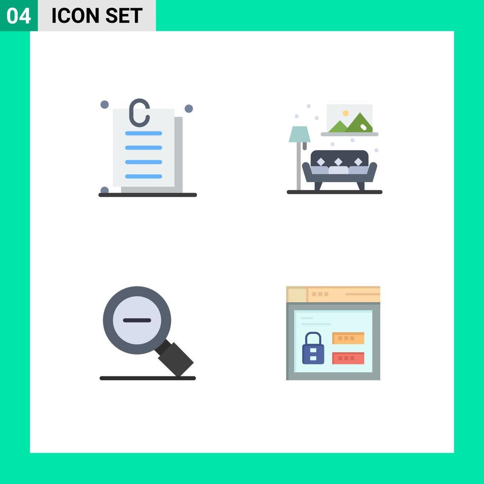 Pack of 4 Modern Flat Icons Signs and Symbols for Web Print Media such as attachment less ui living magnifying glass Editable Vector Design Elements
