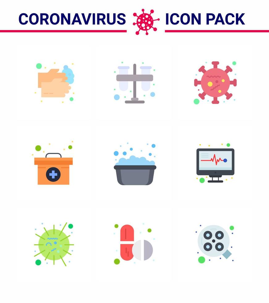 Corona virus disease 9 Flat Color icon pack suck as medical case case practicum microorganism virus viral coronavirus 2019nov disease Vector Design Elements