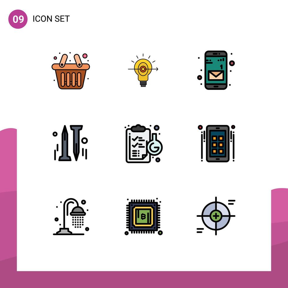 9 Creative Icons Modern Signs and Symbols of marketing flask message chemical hardware Editable Vector Design Elements