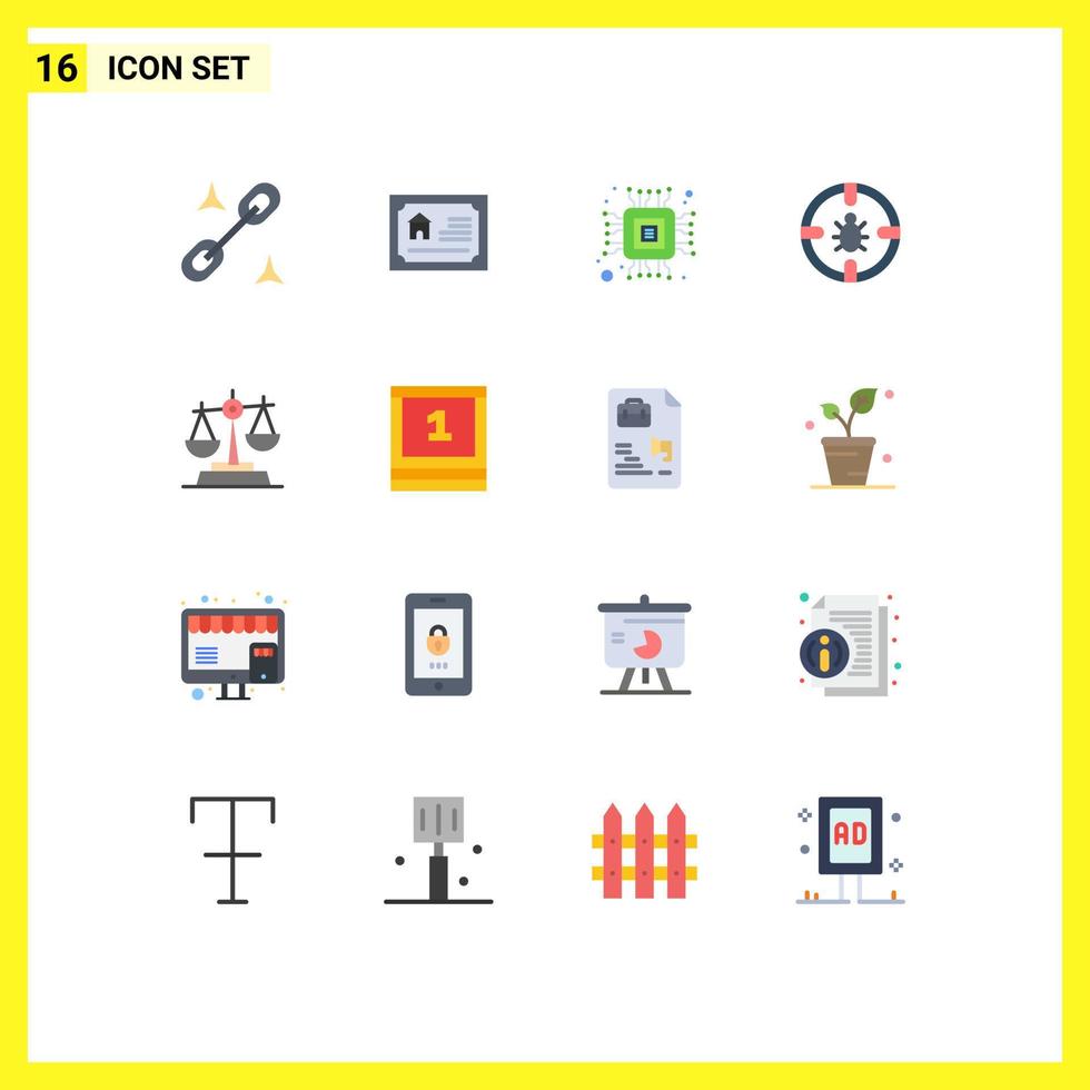 16 User Interface Flat Color Pack of modern Signs and Symbols of law gdpr computer security network Editable Pack of Creative Vector Design Elements