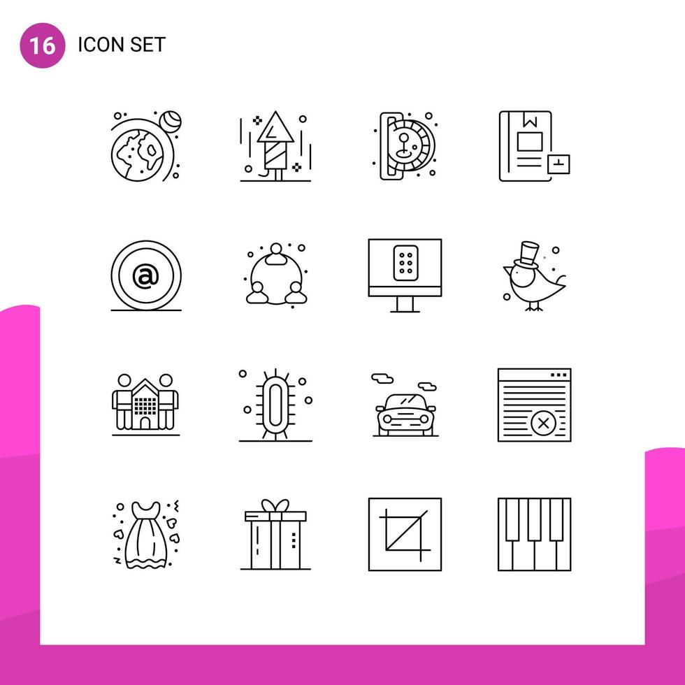 Pictogram Set of 16 Simple Outlines of email learning fun knowledge e Editable Vector Design Elements