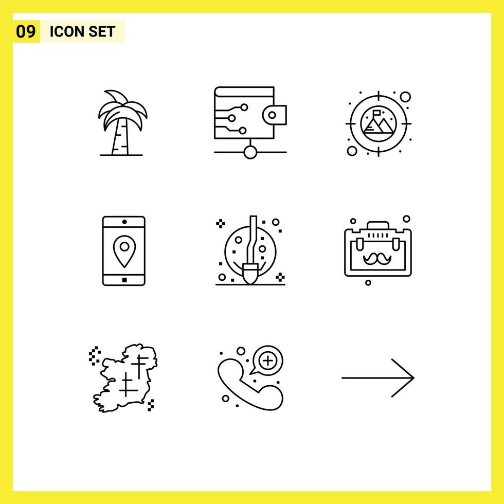 Set of 9 Modern UI Icons Symbols Signs for map mobile application money mobile target Editable Vector Design Elements
