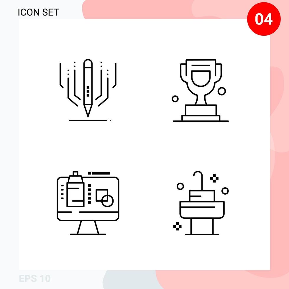 Vector Pack of 4 Icons in Line Style Creative Outline Pack isolated on White Background for Web and Mobile