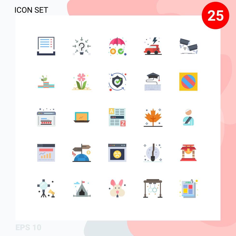 User Interface Pack of 25 Basic Flat Colors of cctv green suggestion day protection Editable Vector Design Elements