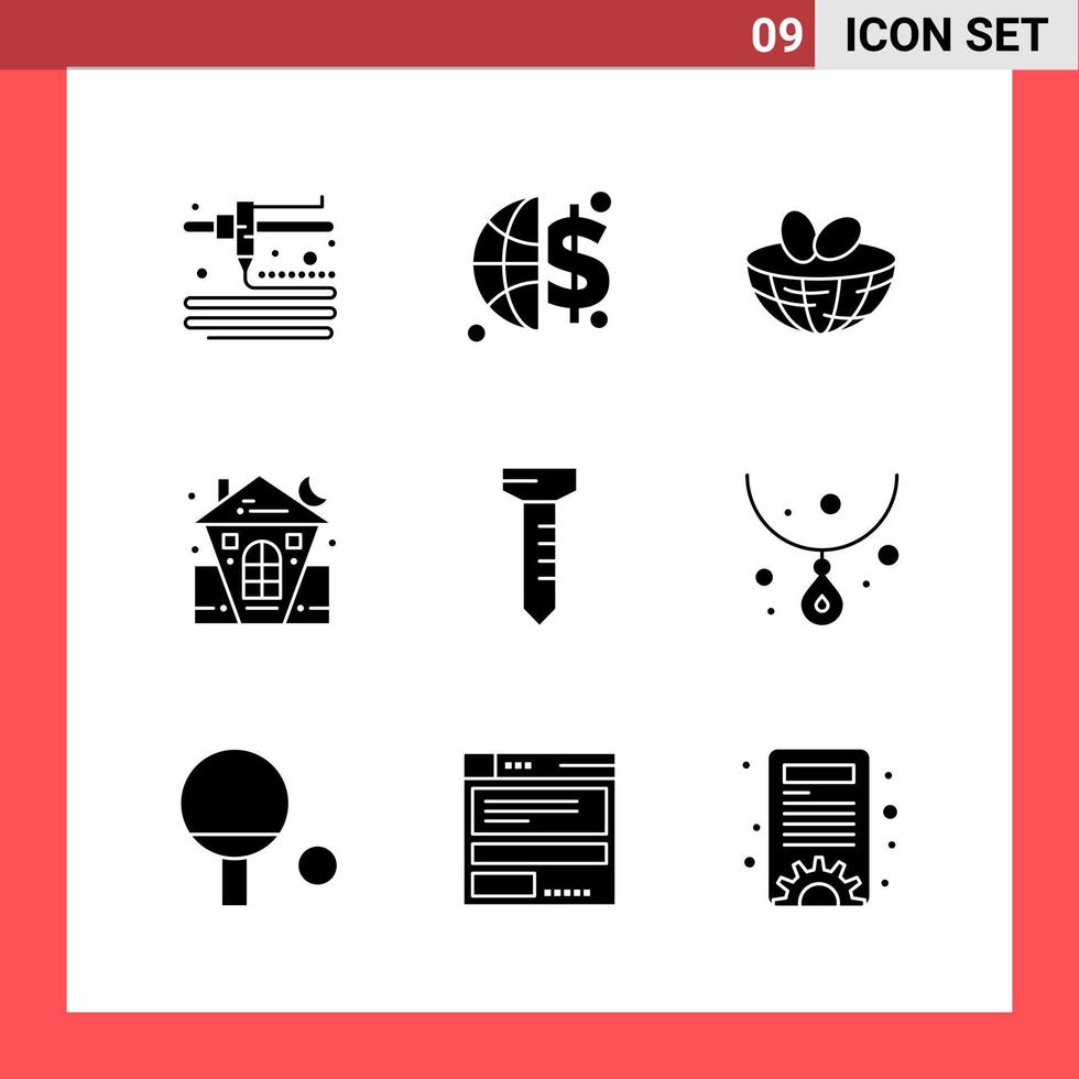 9 Icon Pack Solid Style Glyph Symbols on White Background Simple Signs for general designing vector