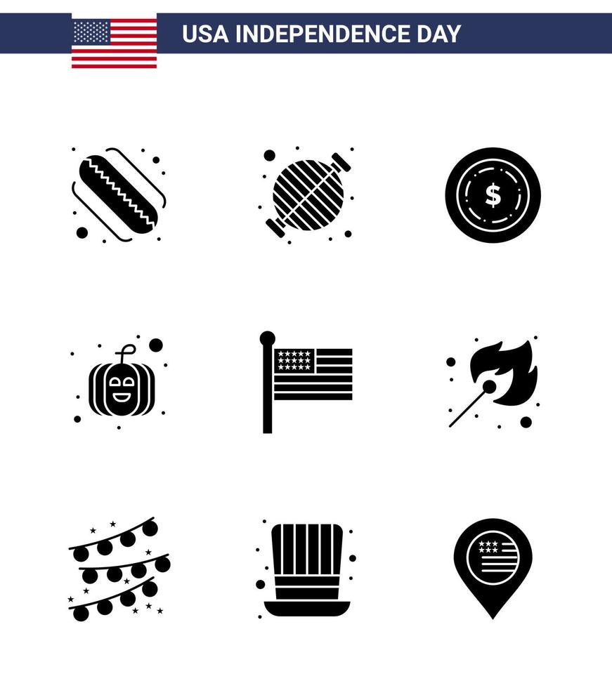 9 iconos creativos de ee.uu. signos de independencia modernos y símbolos del 4 de julio de los estados de ee.uu. bandera americana calabaza editable día de ee.uu. elementos de diseño vectorial vector