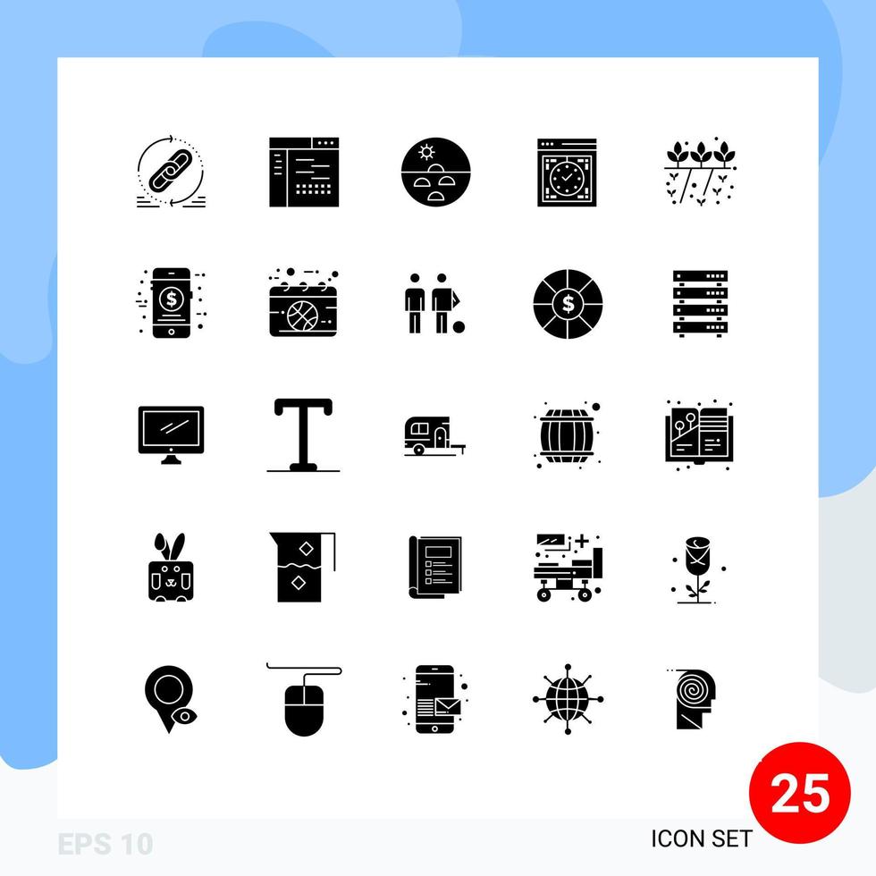 Group of 25 Modern Solid Glyphs Set for device computer page skin skin Editable Vector Design Elements