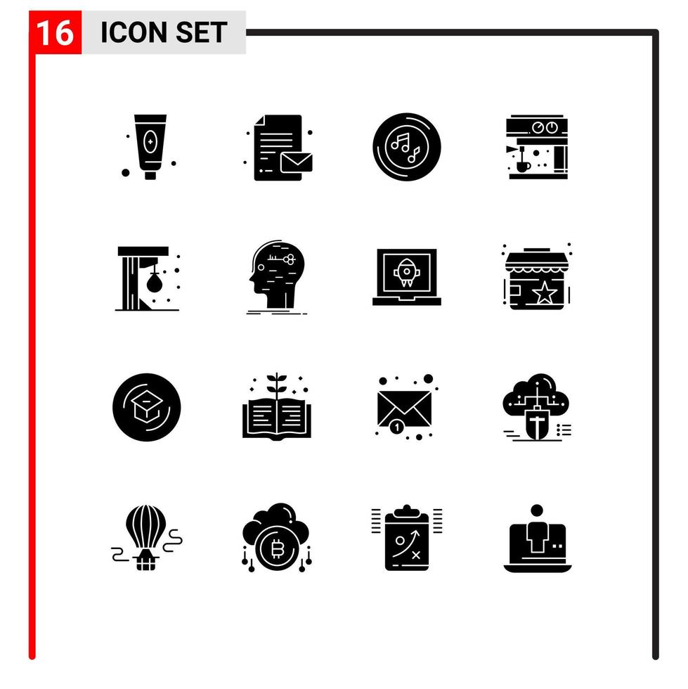 User Interface Pack of 16 Basic Solid Glyphs of game punching ball musical maker coffee Editable Vector Design Elements