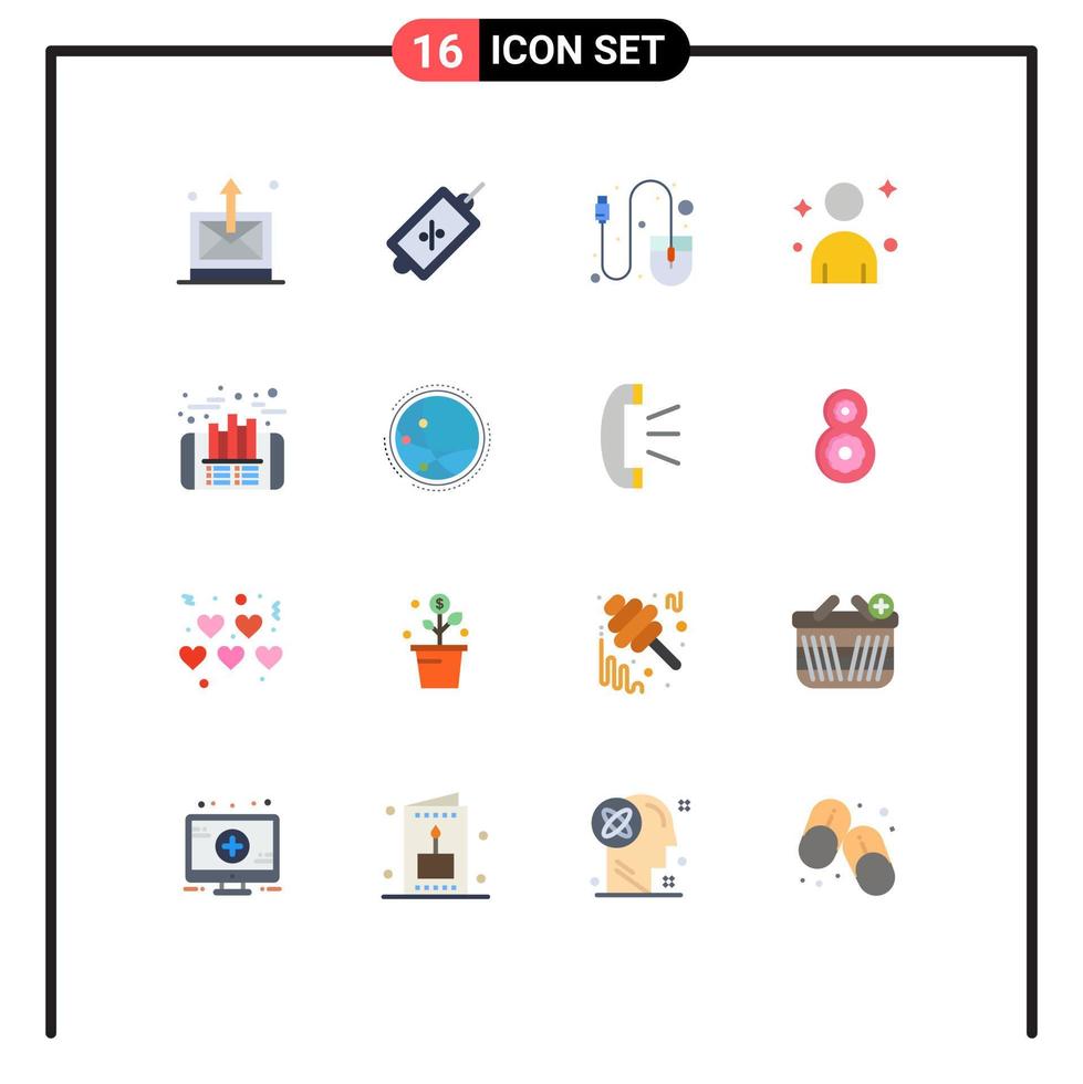 Pack of 16 Modern Flat Colors Signs and Symbols for Web Print Media such as profit finance computer person male Editable Pack of Creative Vector Design Elements