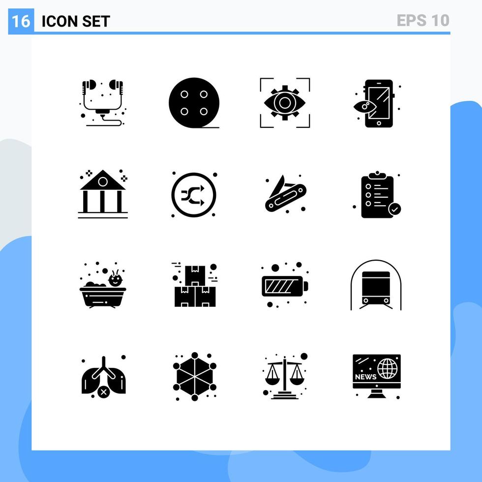 Modern Set of 16 Solid Glyphs and symbols such as finance bank focus preview creative Editable Vector Design Elements