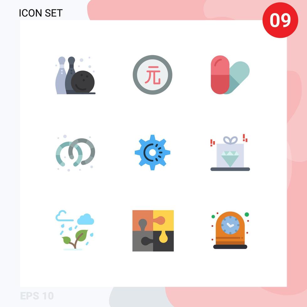 User Interface Pack of 9 Basic Flat Colors of idea gear value cog hoops Editable Vector Design Elements