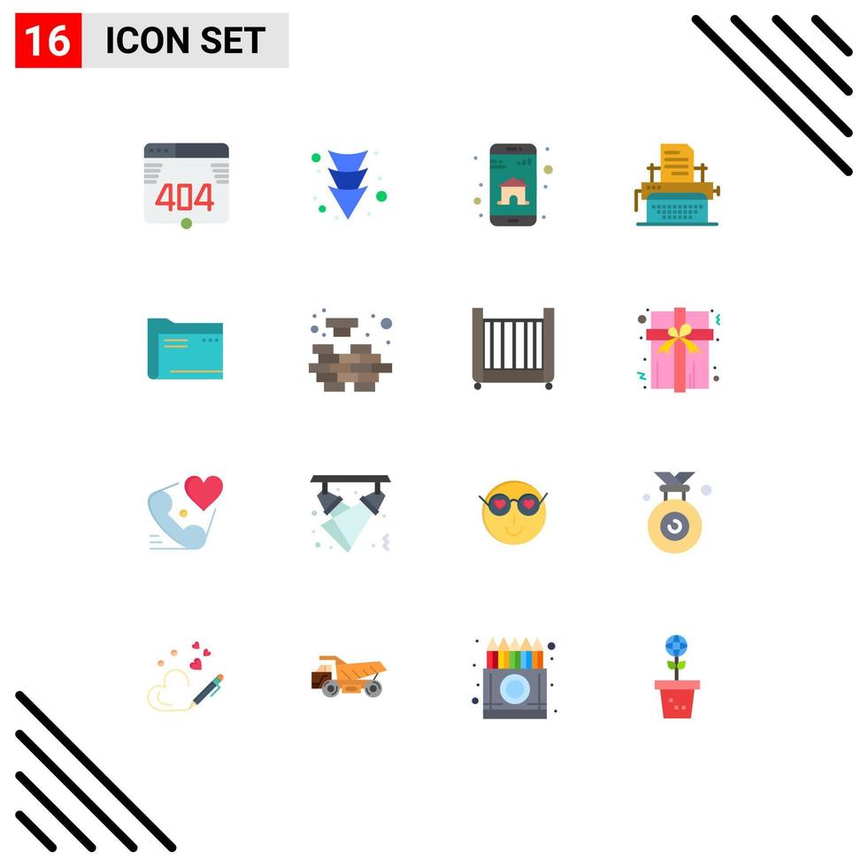 Pictogram Set of 16 Simple Flat Colors of document archive smart folder document Editable Pack of Creative Vector Design Elements