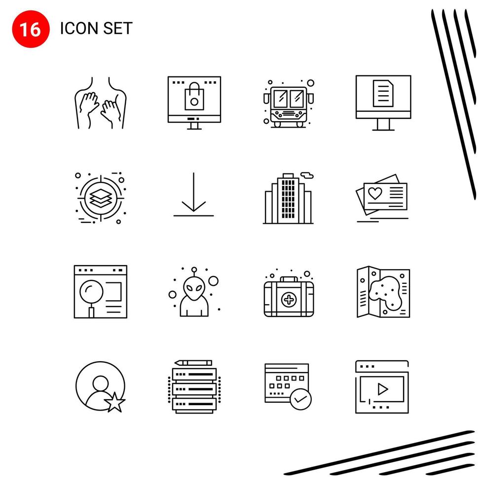 Collection of 16 Vector Icons in Line style Pixle Perfect Outline Symbols for Web and Mobile Line Icon Signs on White Background 16 Icons