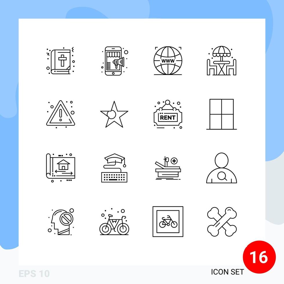Group of 16 Outlines Signs and Symbols for fire table world dinner home Editable Vector Design Elements