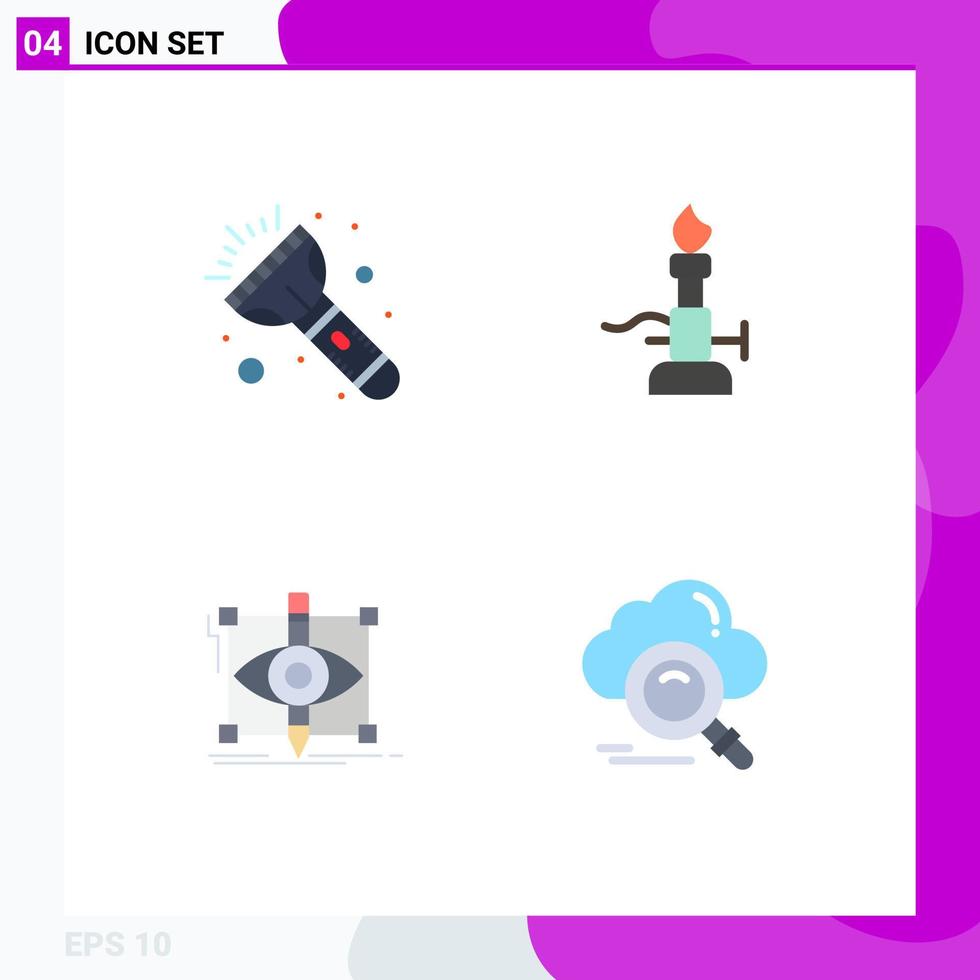 Mobile Interface Flat Icon Set of 4 Pictograms of flash draft fire science sketching Editable Vector Design Elements