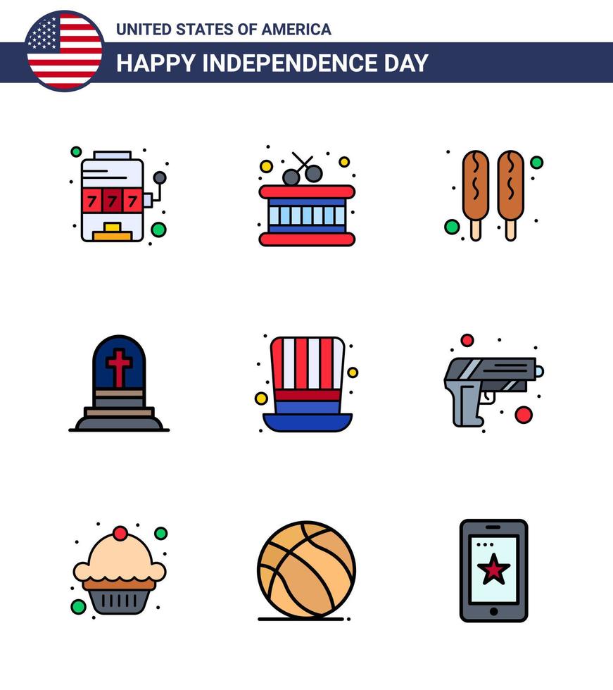 9 Creative USA Icons Modern Independence Signs and 4th July Symbols of usa hat hot dog day gravestone Editable USA Day Vector Design Elements