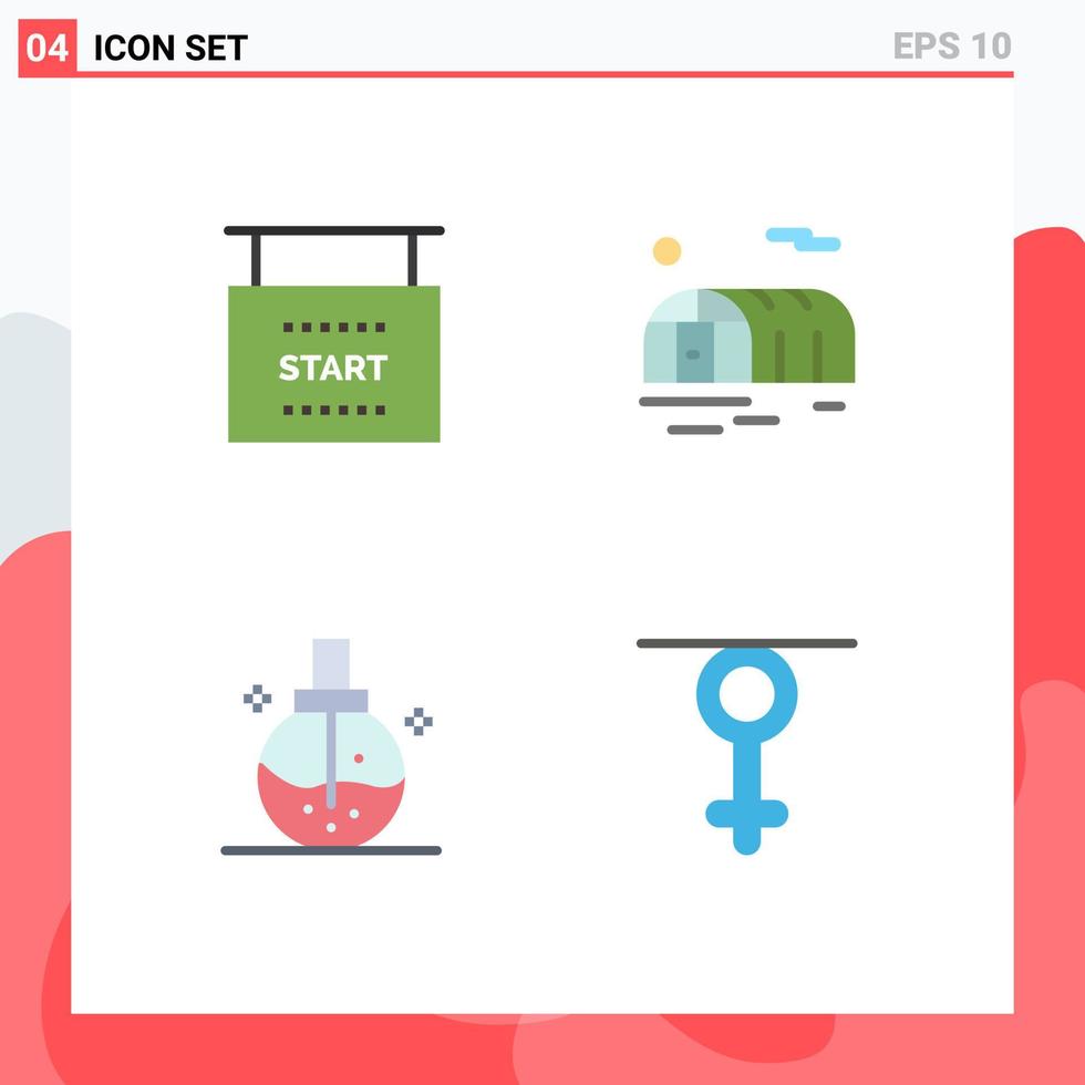 Pack of 4 Modern Flat Icons Signs and Symbols for Web Print Media such as flag fashion start greenhouse perfume Editable Vector Design Elements