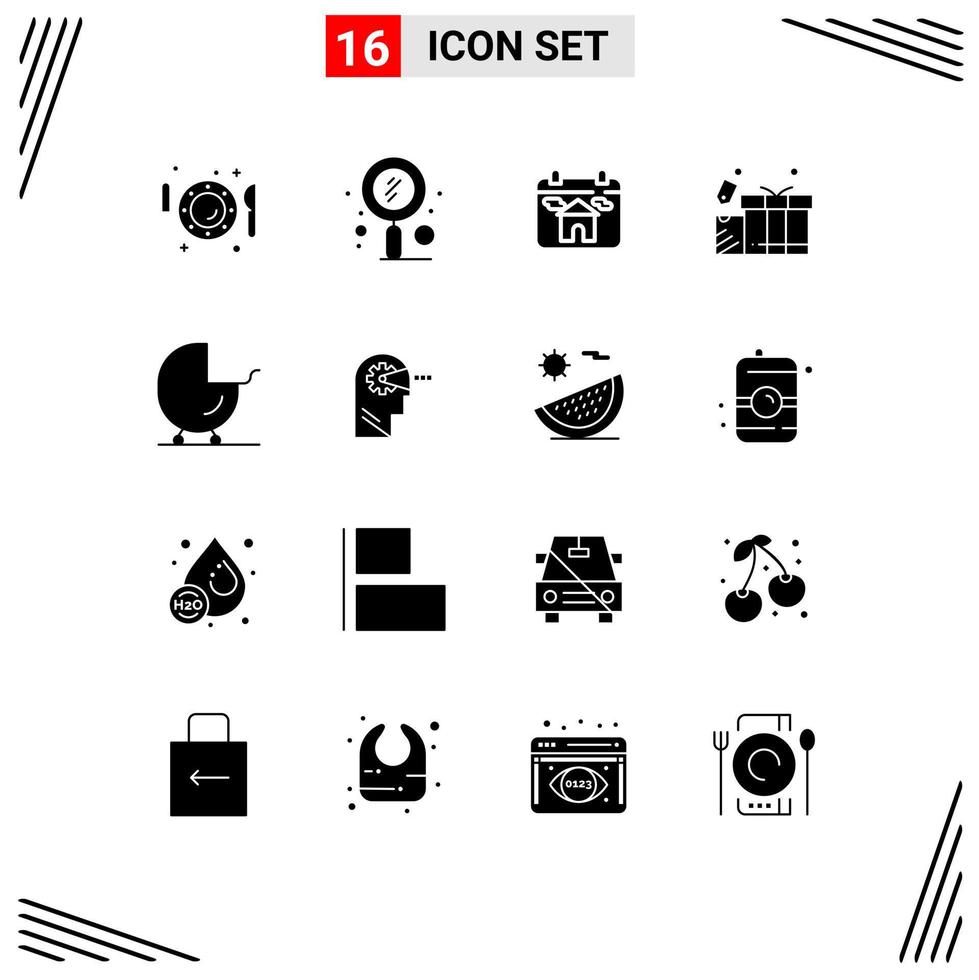 16 Universal Solid Glyphs Set for Web and Mobile Applications wedding tag seo gift home Editable Vector Design Elements