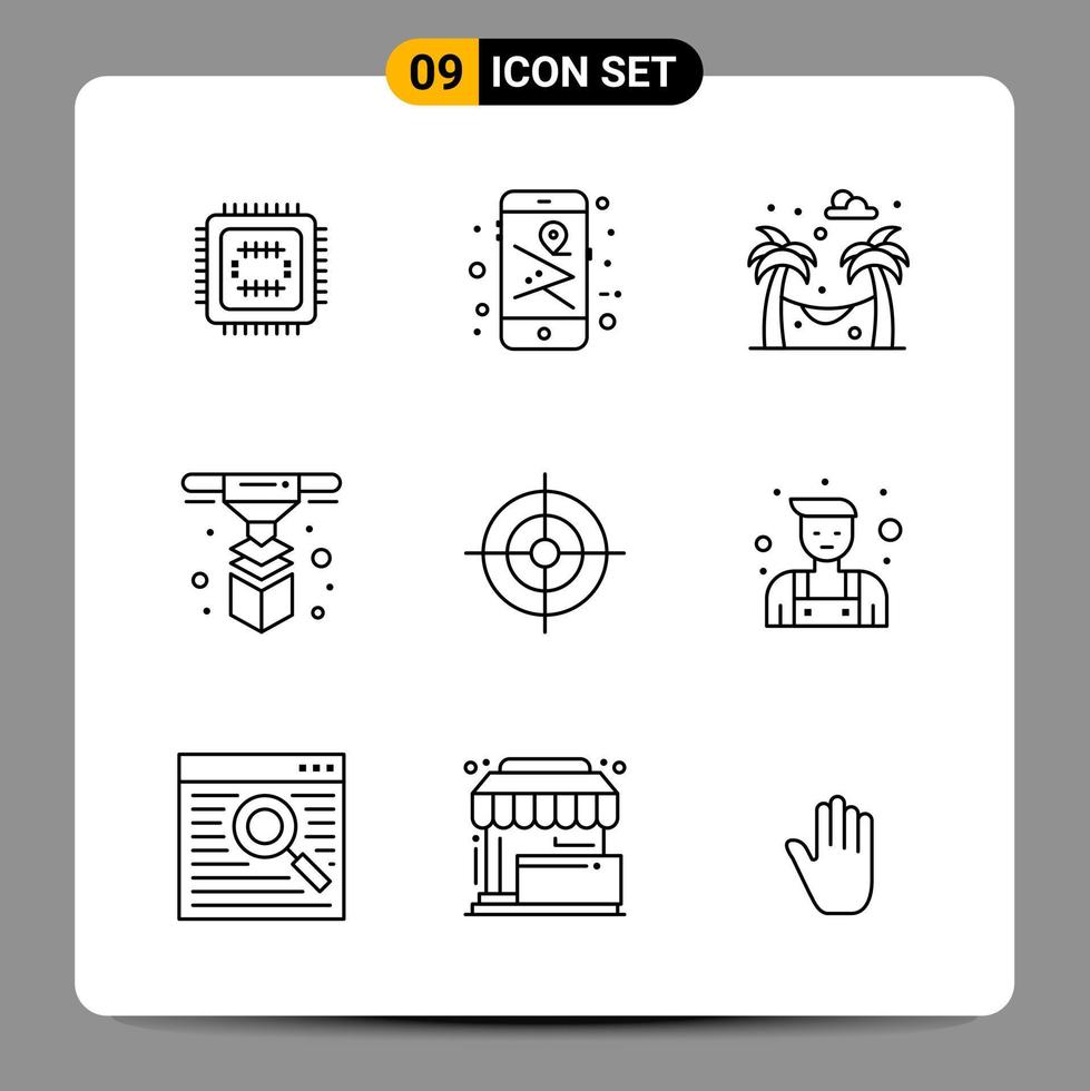9 Black Icon Pack Outline Symbols Signs for Responsive designs on white background 9 Icons Set vector