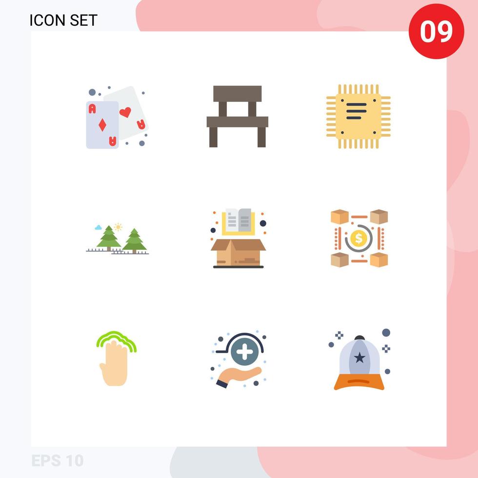 9 Flat Color concept for Websites Mobile and Apps tree camping park forest motherboard Editable Vector Design Elements