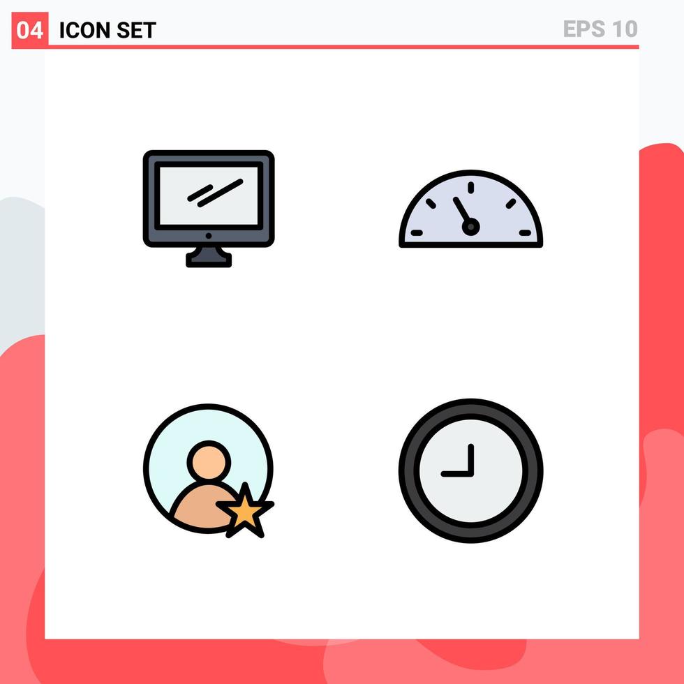 Universal Icon Symbols Group of 4 Modern Filledline Flat Colors of computer user imac performance clock Editable Vector Design Elements